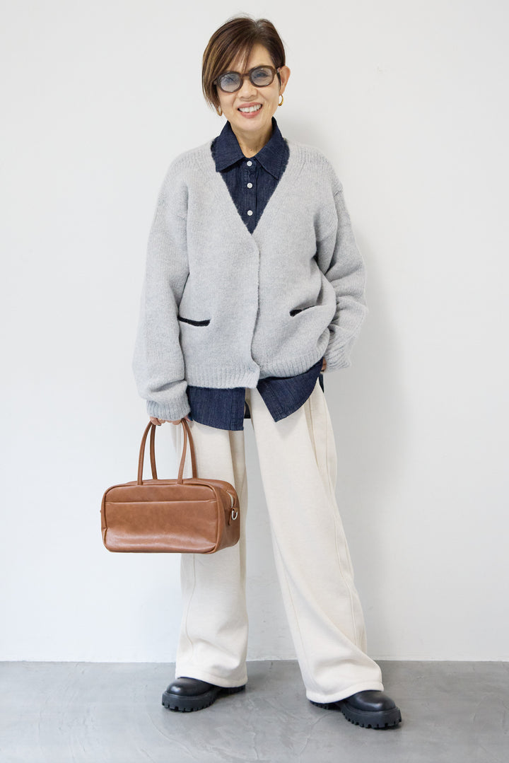 【アルパカ・ウール混】ハートデザインバイカラーカーディガン