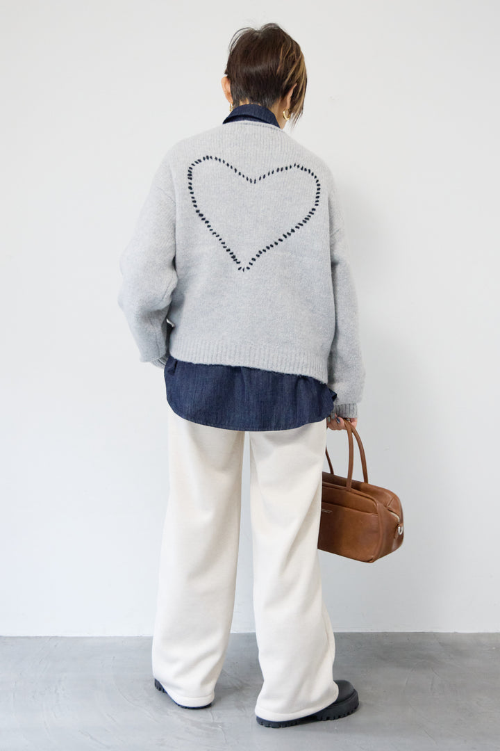 【アルパカ・ウール混】ハートデザインバイカラーカーディガン