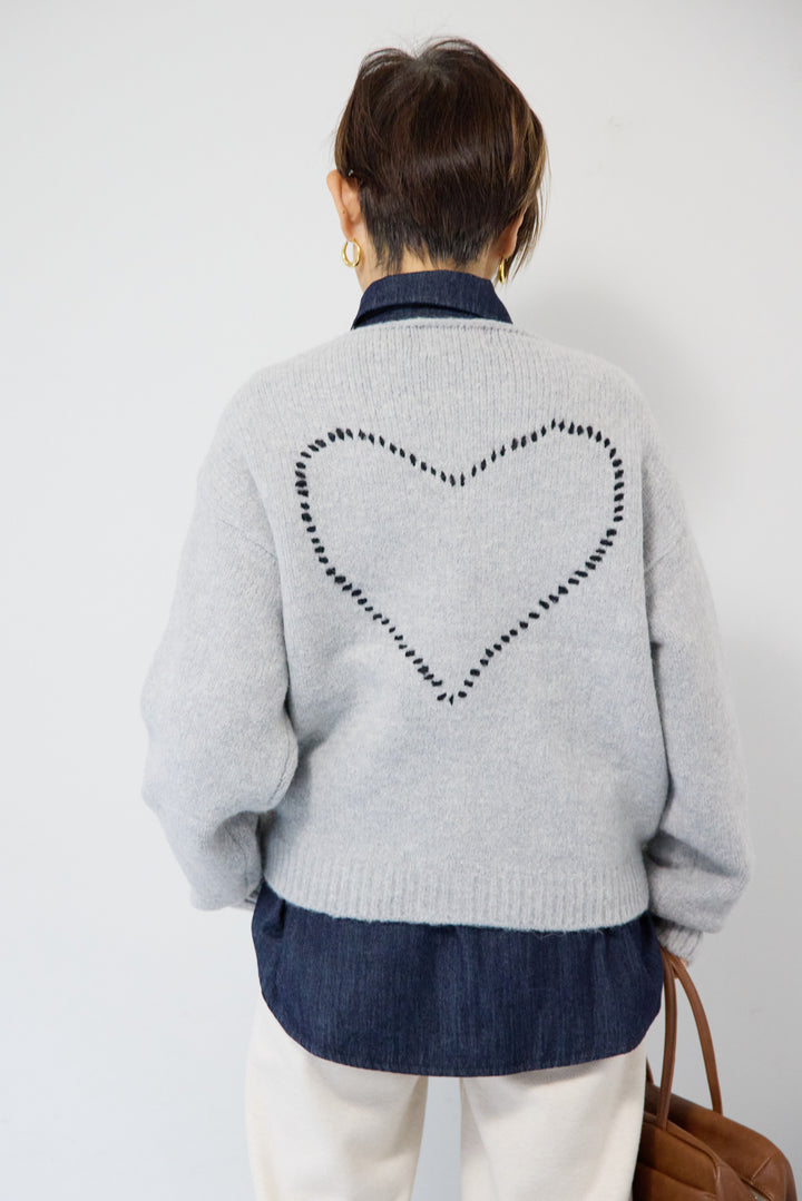 【アルパカ・ウール混】ハートデザインバイカラーカーディガン