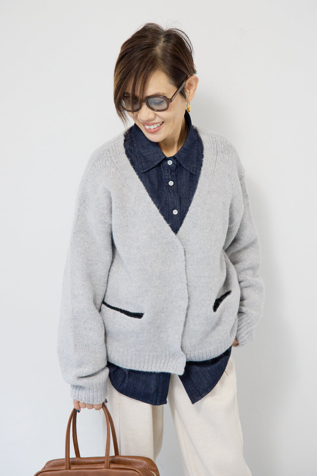 【アルパカ・ウール混】ハートデザインバイカラーカーディガン