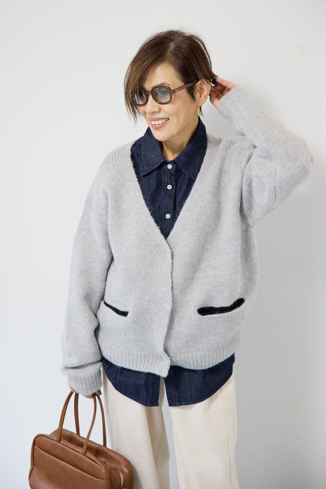 【アルパカ・ウール混】ハートデザインバイカラーカーディガン