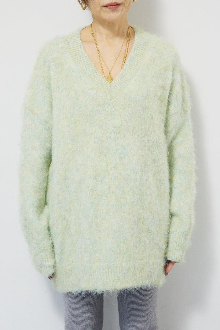 起毛シャギーVネックニット