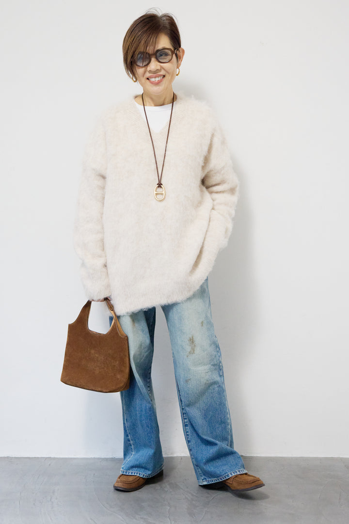 起毛シャギーVネックニット