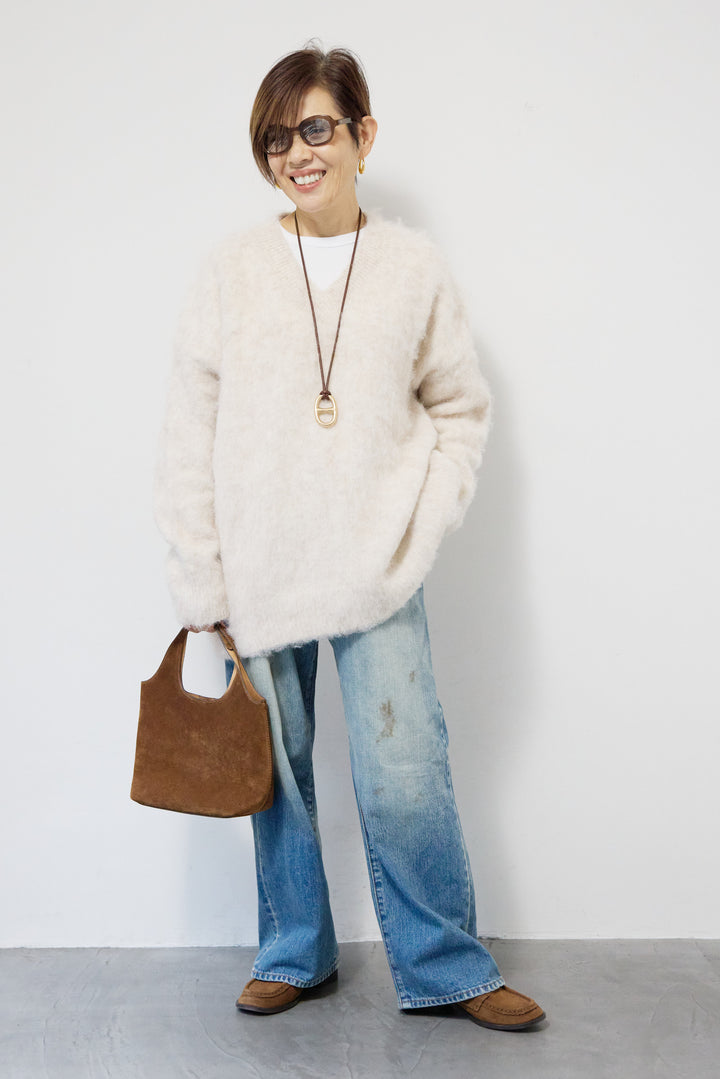 起毛シャギーVネックニット