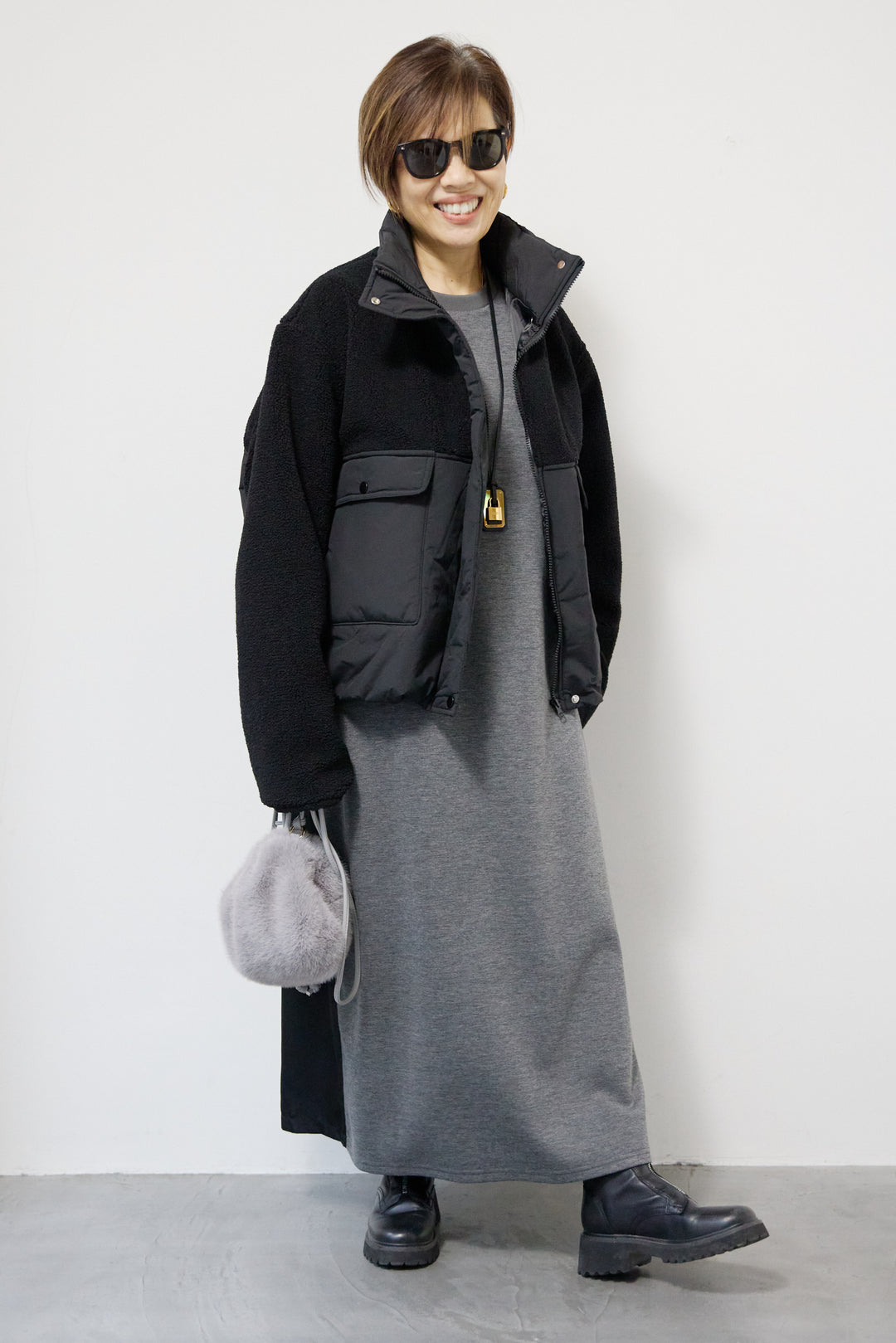 ボア×中綿スタンドカラーブルゾン