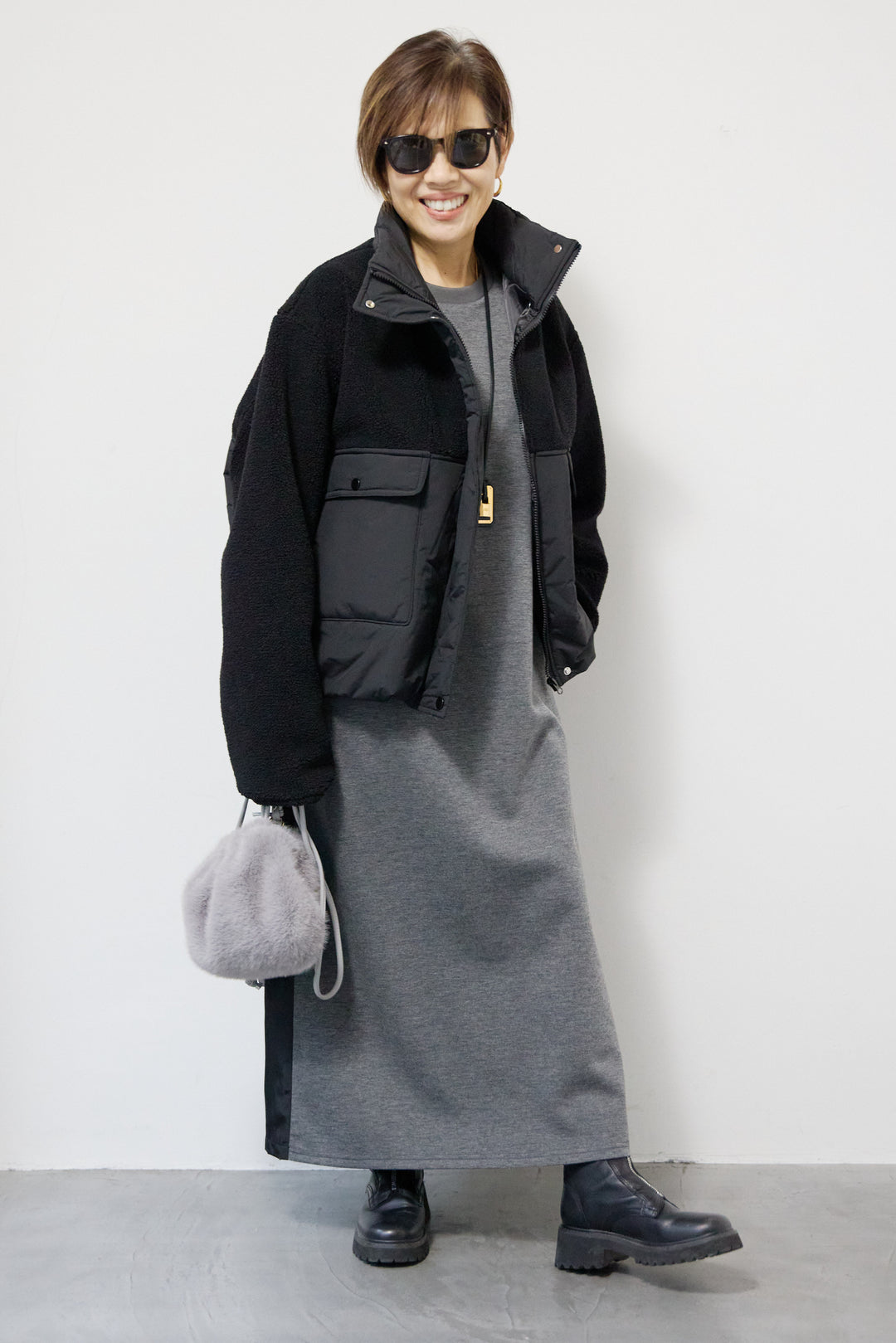 ボア×中綿スタンドカラーブルゾン