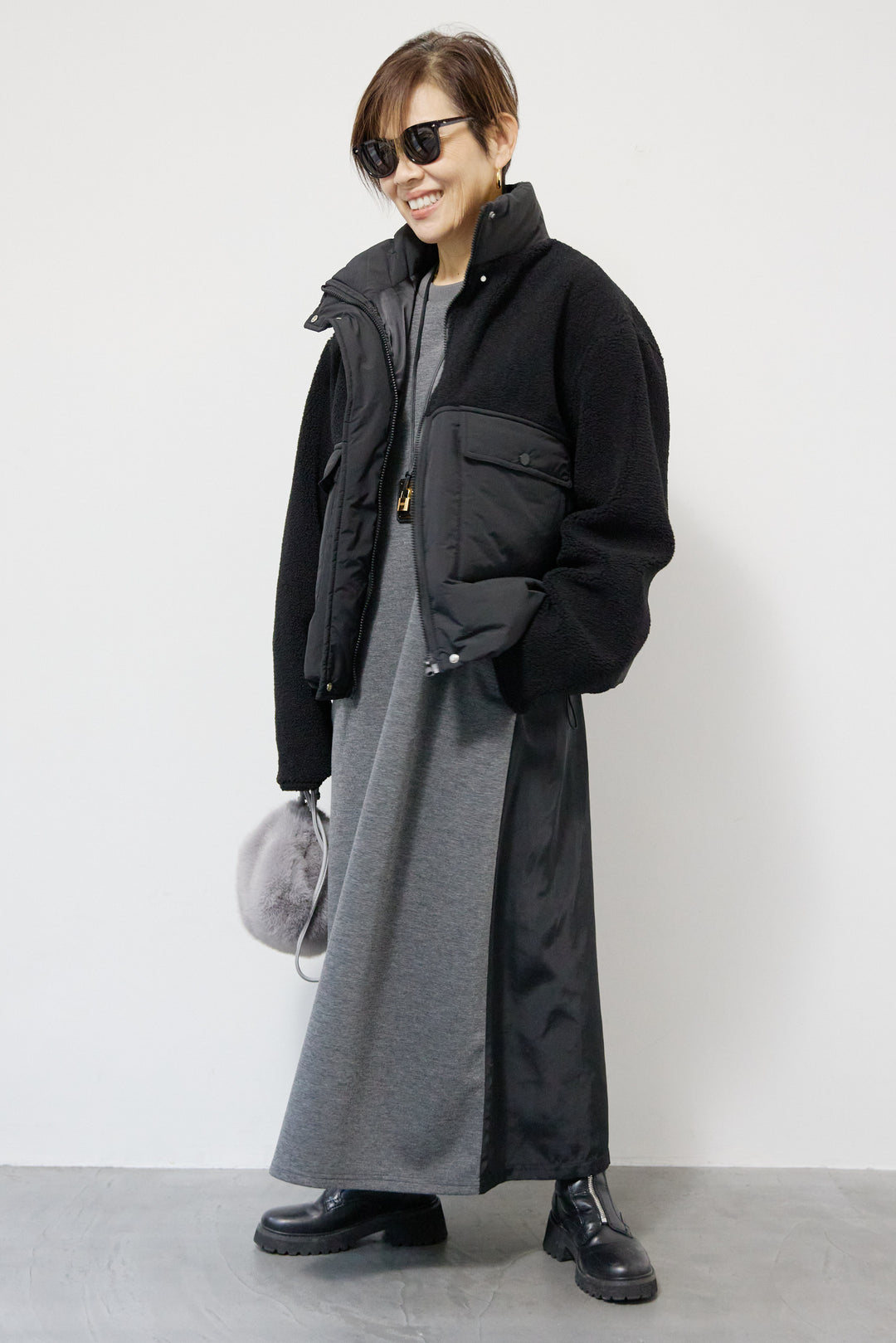 ボア×中綿スタンドカラーブルゾン