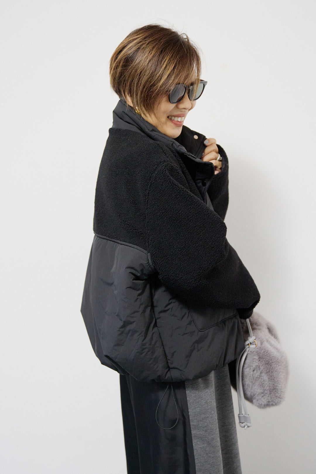 ボア×中綿スタンドカラーブルゾン