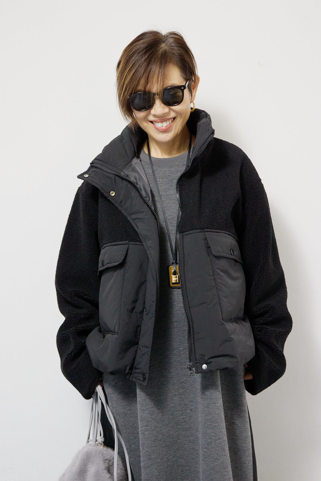 ボア×中綿スタンドカラーブルゾン