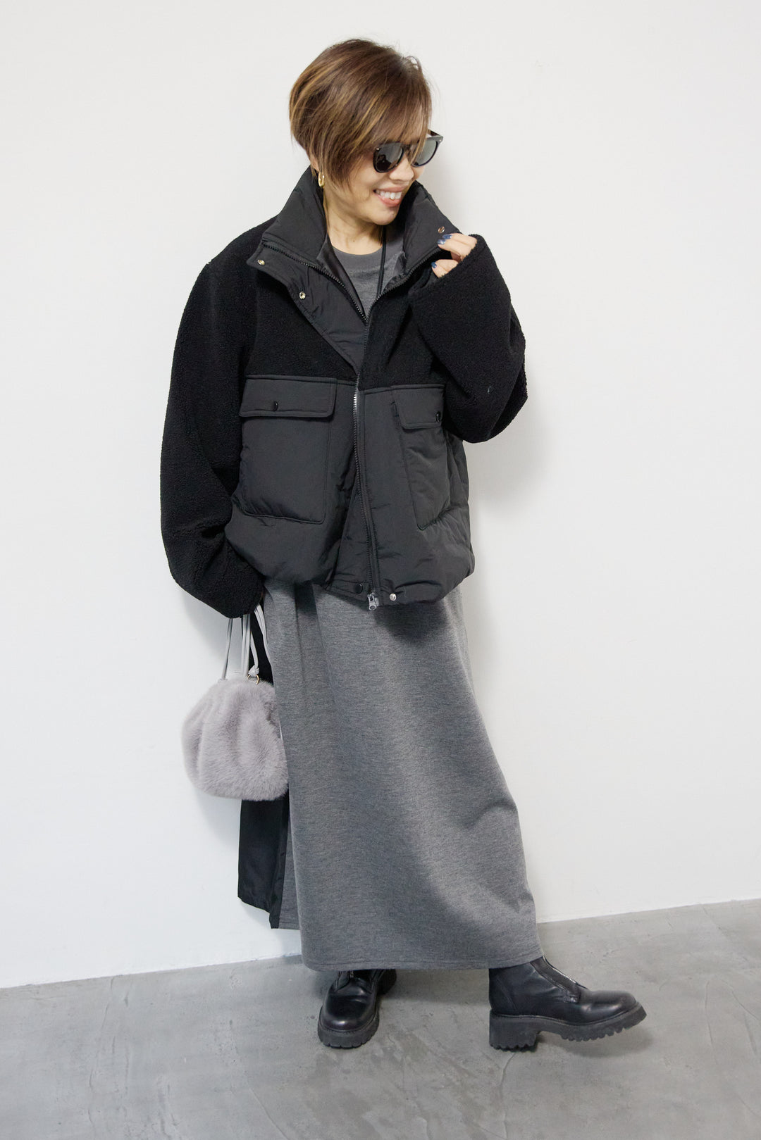 ボア×中綿スタンドカラーブルゾン