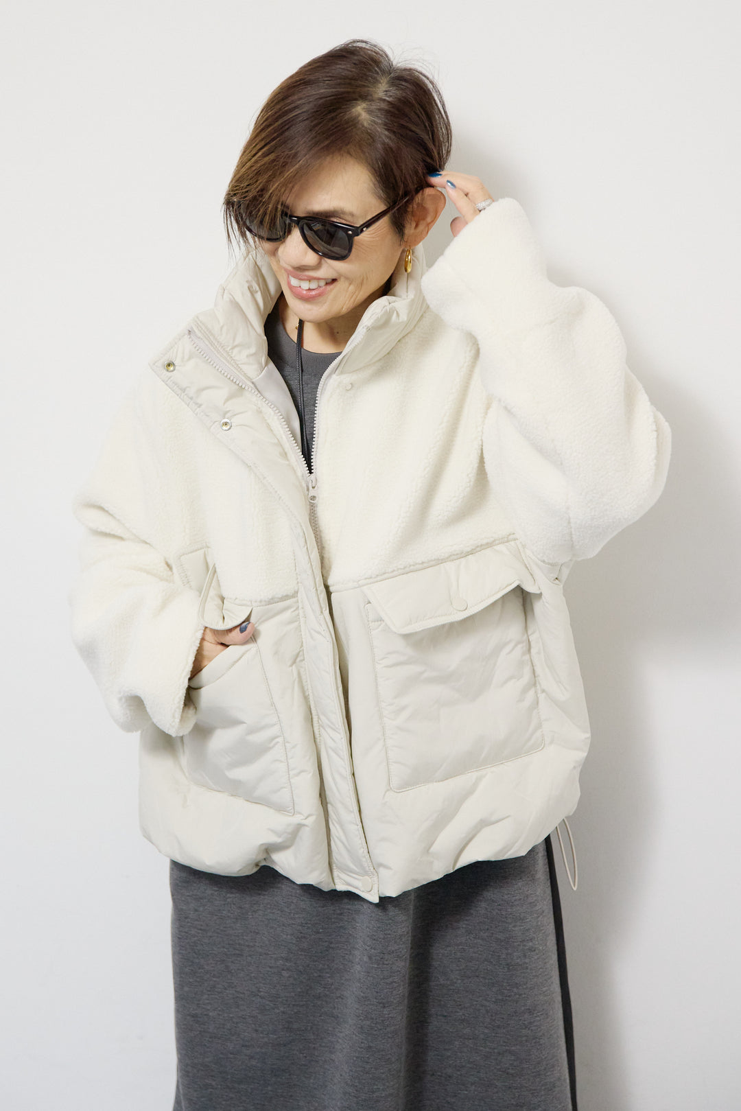 ボア×中綿スタンドカラーブルゾン