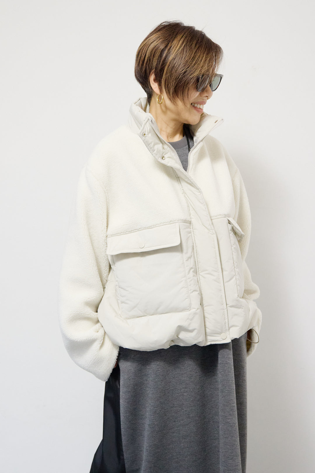 ボア×中綿スタンドカラーブルゾン