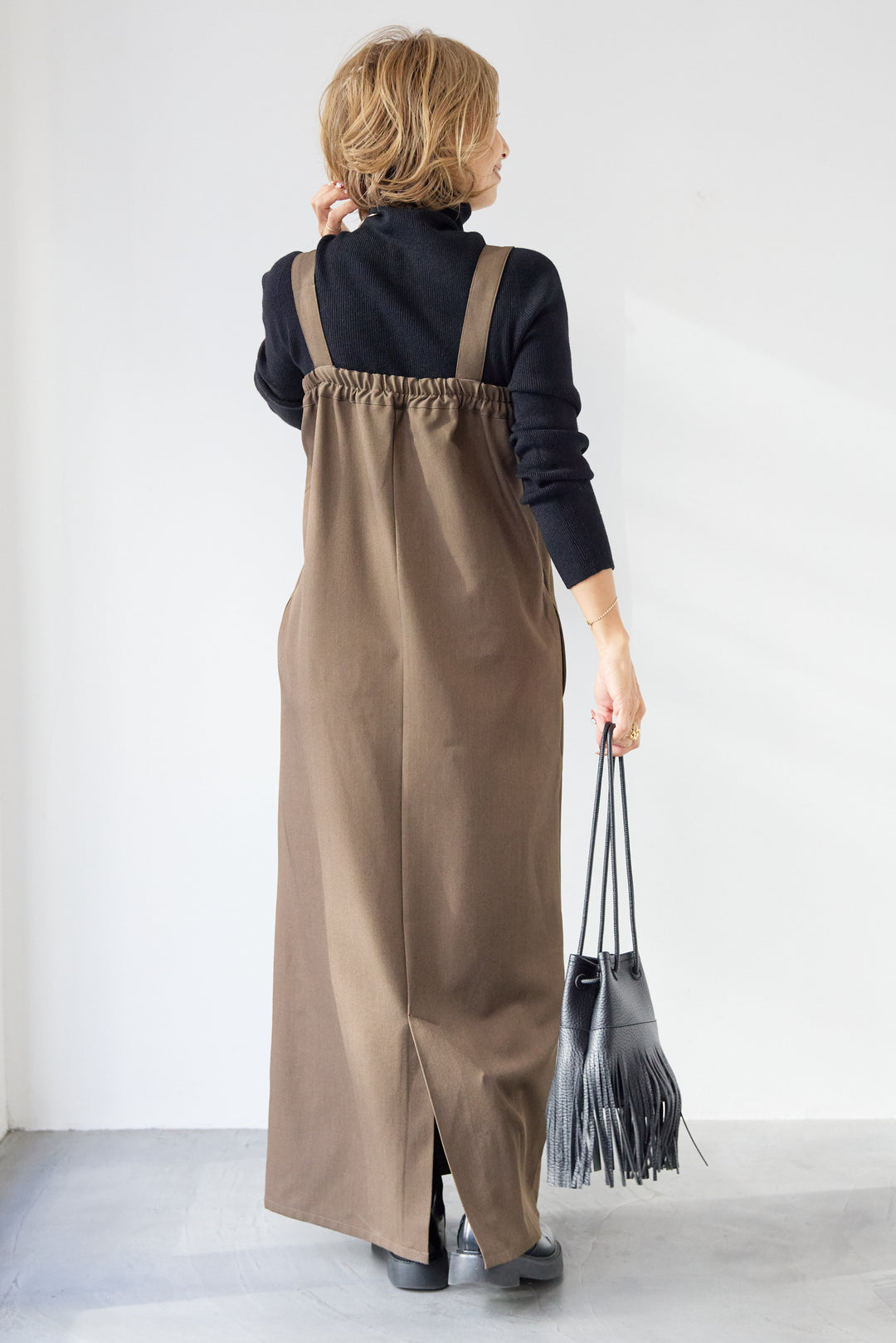 [SET]ホールガーメントタートルリブニット+ベルトストラップジャンスカ(2set)