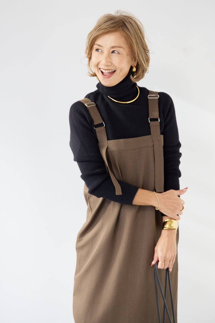 [SET]ホールガーメントタートルリブニット+ベルトストラップジャンスカ(2set)