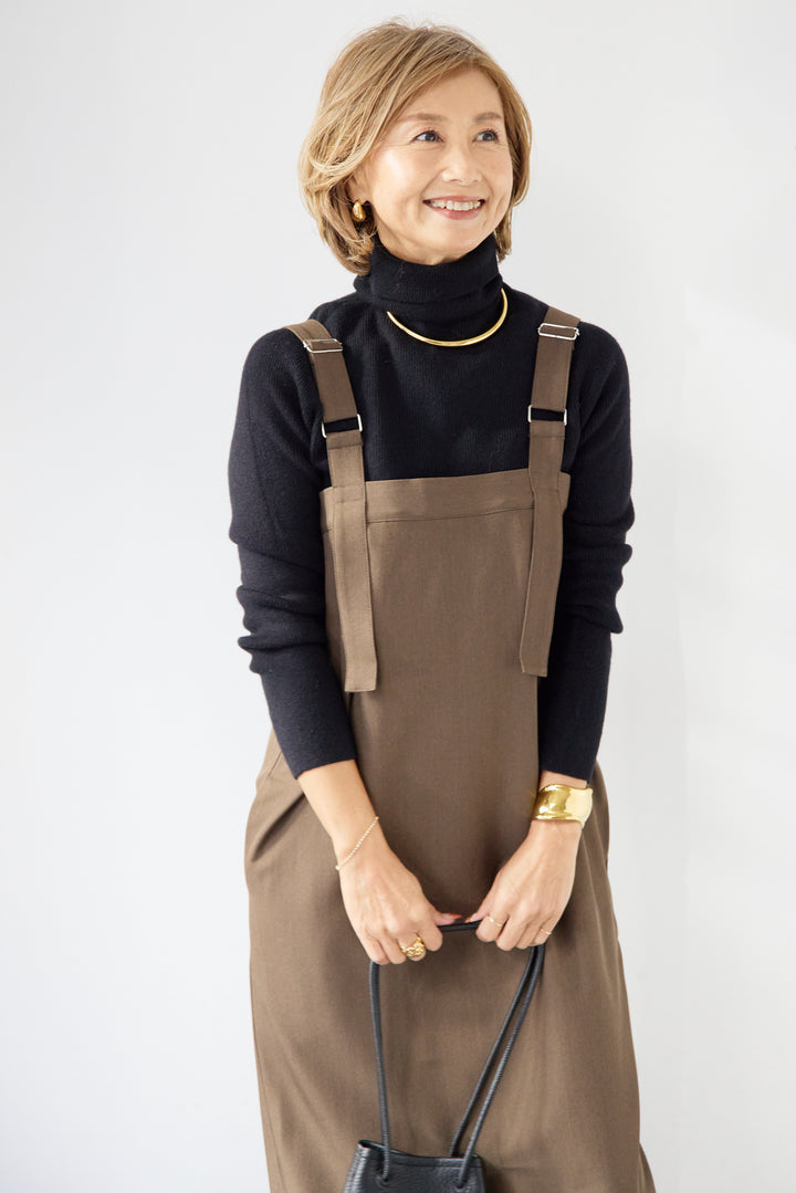 [SET]ホールガーメントタートルリブニット+ベルトストラップジャンスカ(2set)