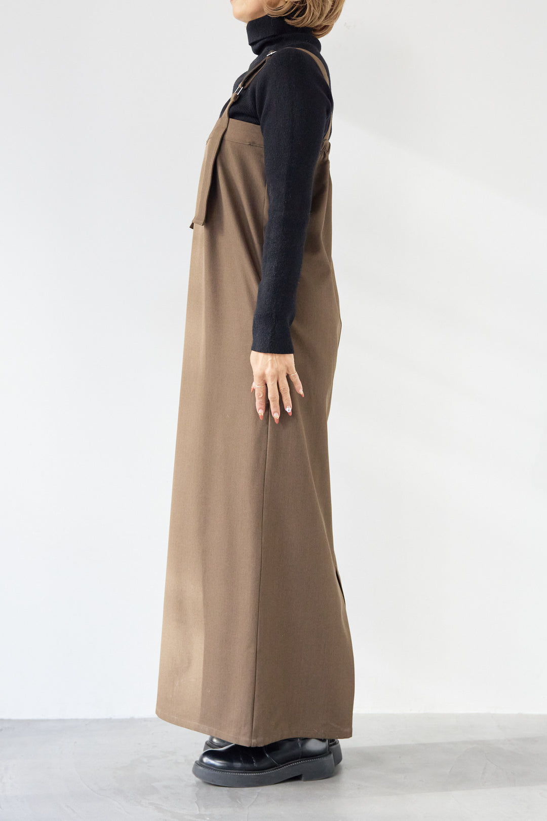 [SET]ホールガーメントタートルリブニット+ベルトストラップジャンスカ(2set)