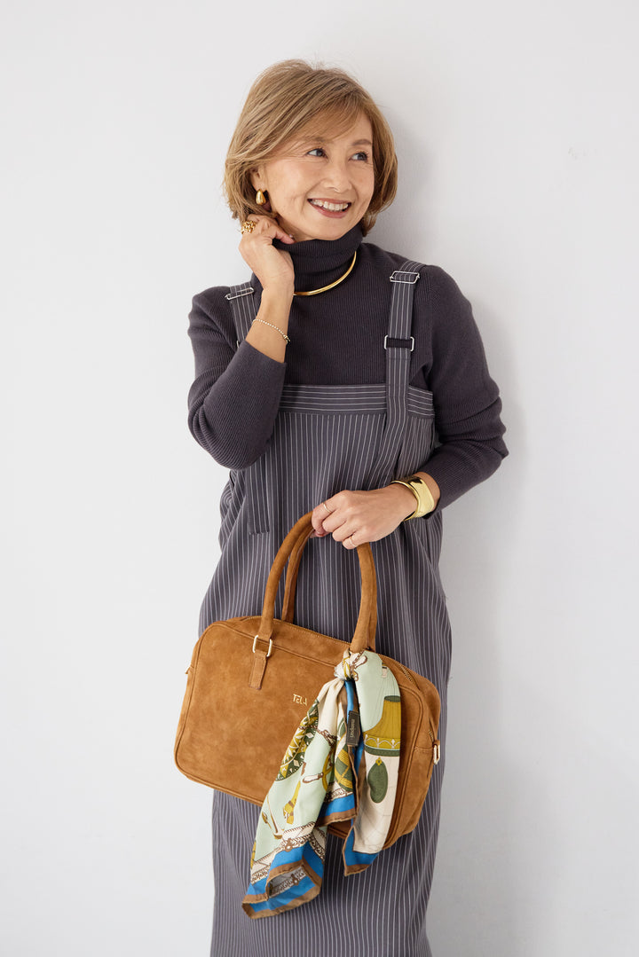 [SET]ホールガーメントタートルリブニット+ベルトストラップジャンスカ(2set)