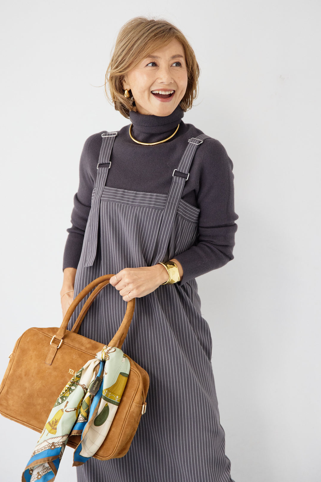 [SET]ホールガーメントタートルリブニット+ベルトストラップジャンスカ(2set)