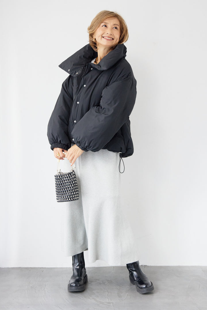 [SET]フレアヘムニットワンピース+スタンドカラー中綿ショートブルゾン(2set)