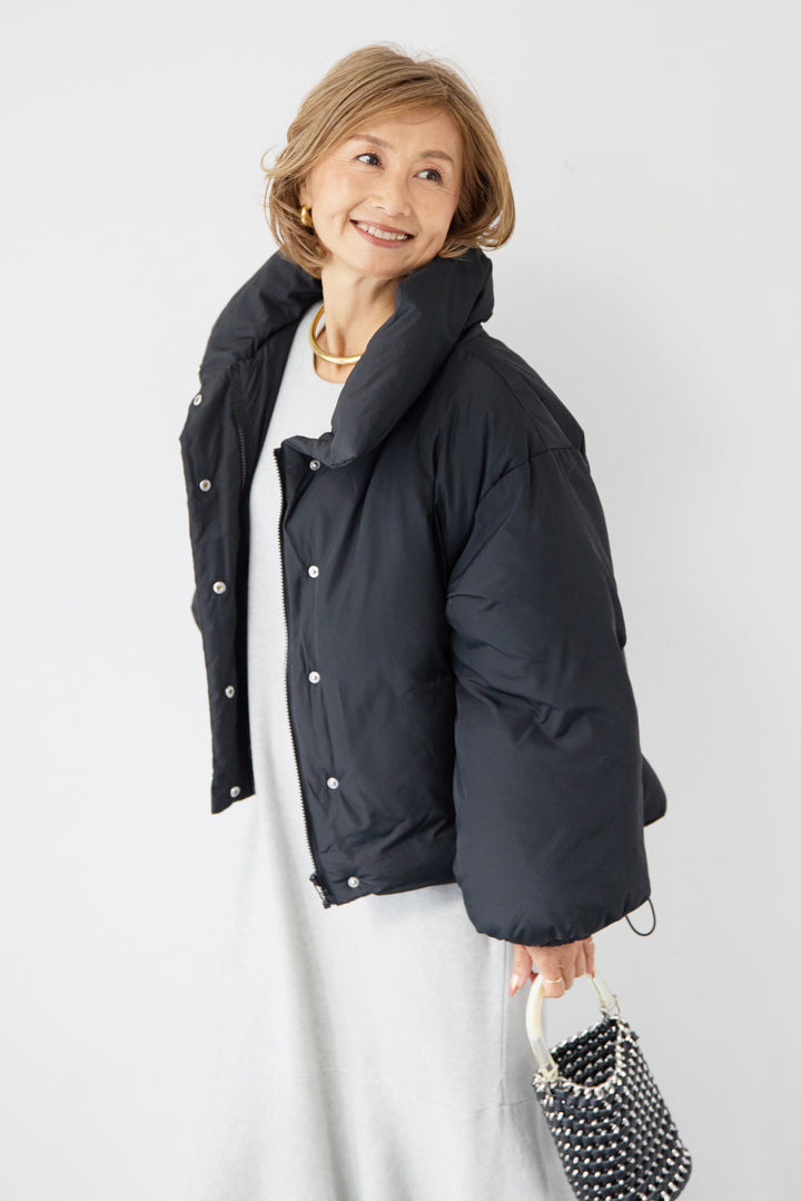 [SET]フレアヘムニットワンピース+スタンドカラー中綿ショートブルゾン(2set)