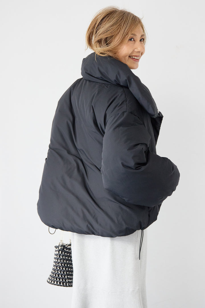 [SET]フレアヘムニットワンピース+スタンドカラー中綿ショートブルゾン(2set)