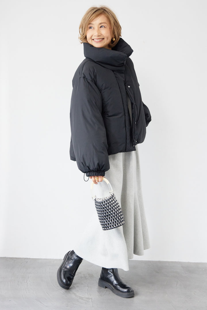 [SET]フレアヘムニットワンピース+スタンドカラー中綿ショートブルゾン(2set)