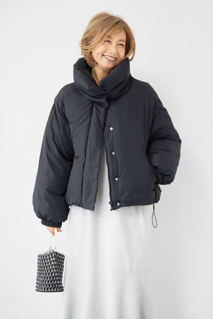 [SET]フレアヘムニットワンピース+スタンドカラー中綿ショートブルゾン(2set)