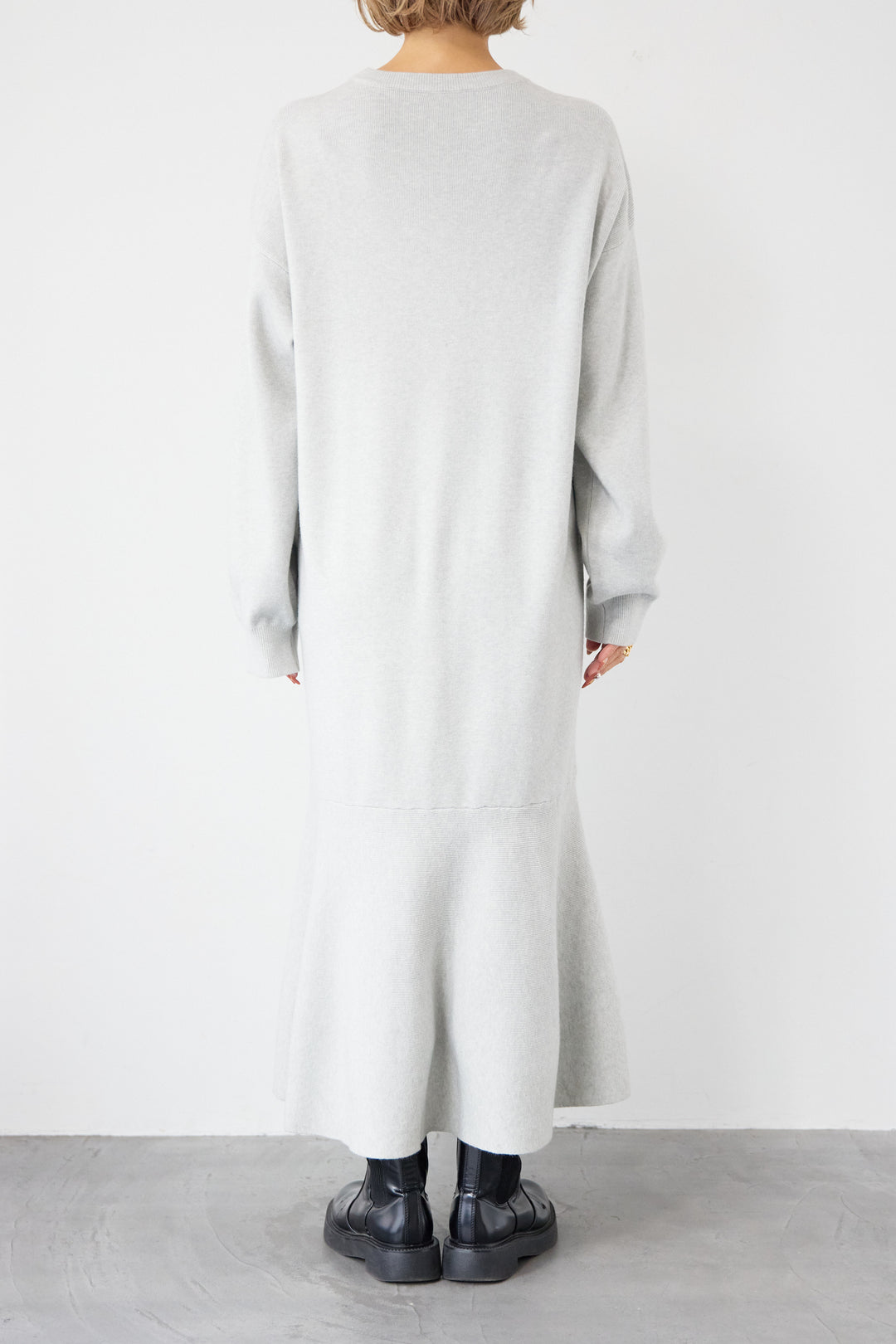 [SET]フレアヘムニットワンピース+スタンドカラー中綿ショートブルゾン(2set)