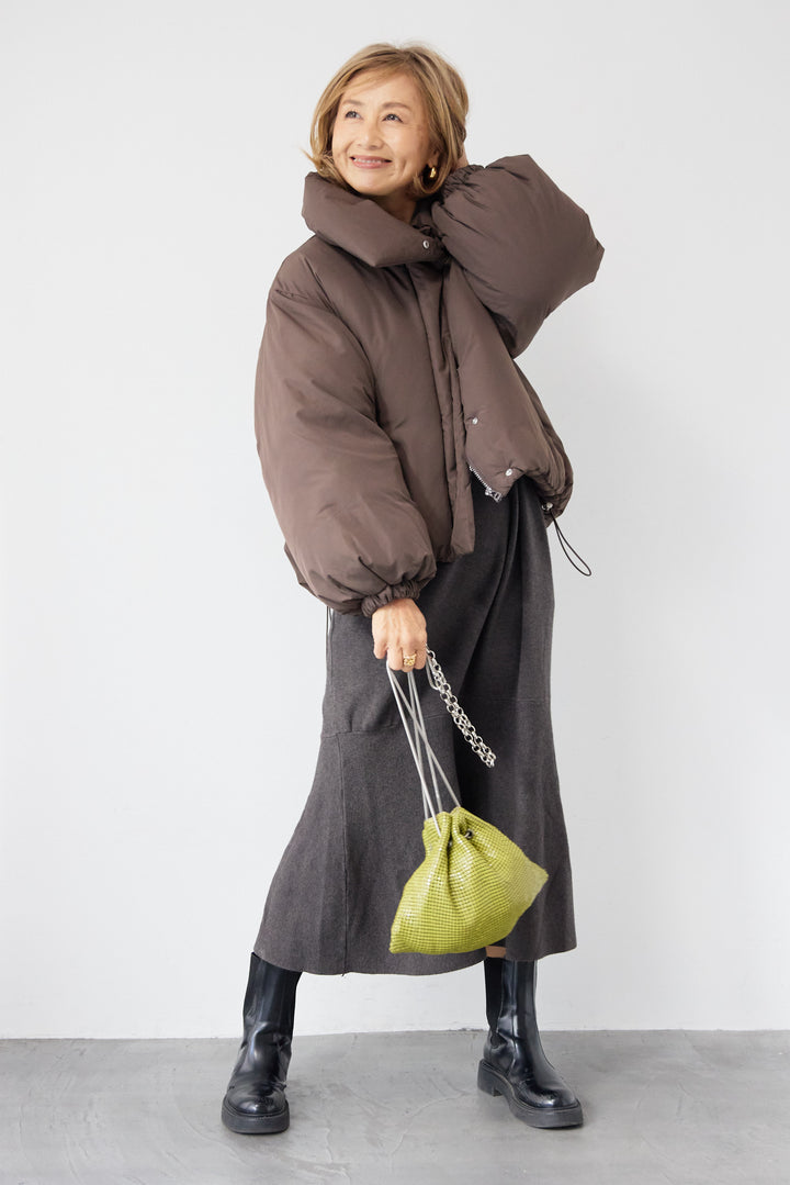 [SET]フレアヘムニットワンピース+スタンドカラー中綿ショートブルゾン(2set)