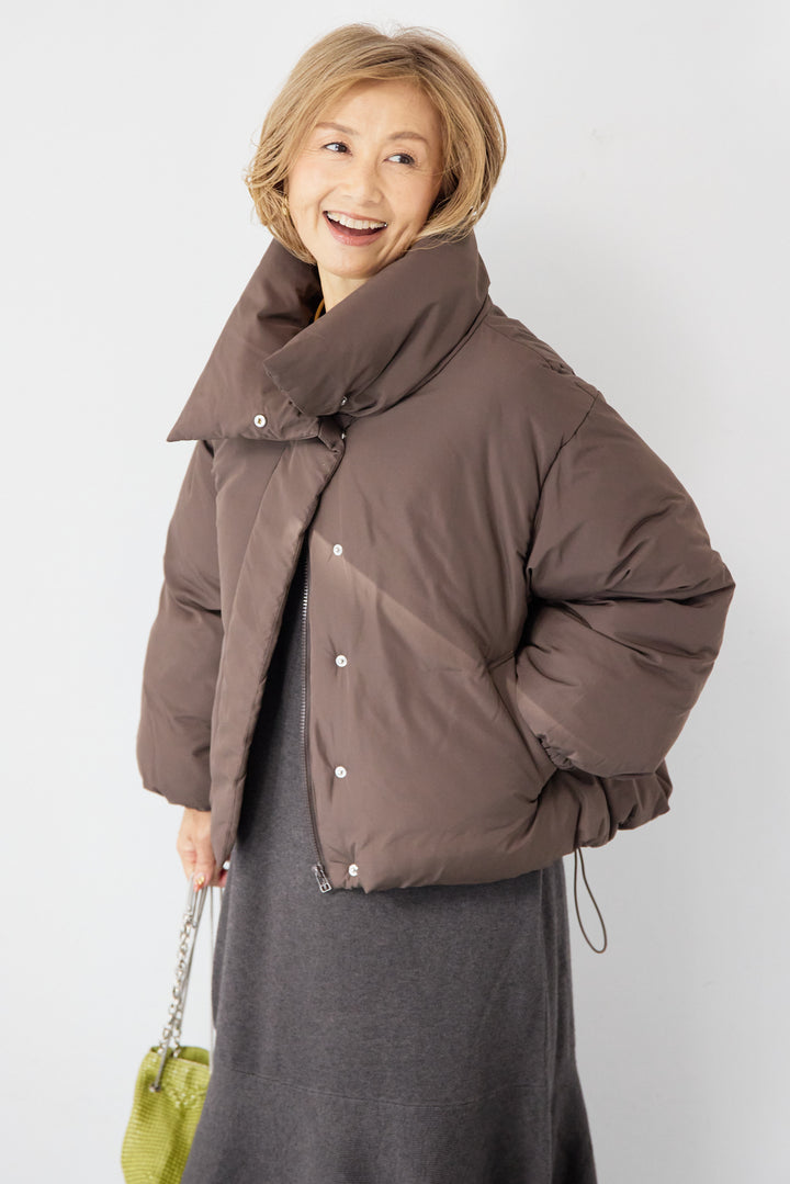 [SET]フレアヘムニットワンピース+スタンドカラー中綿ショートブルゾン(2set)