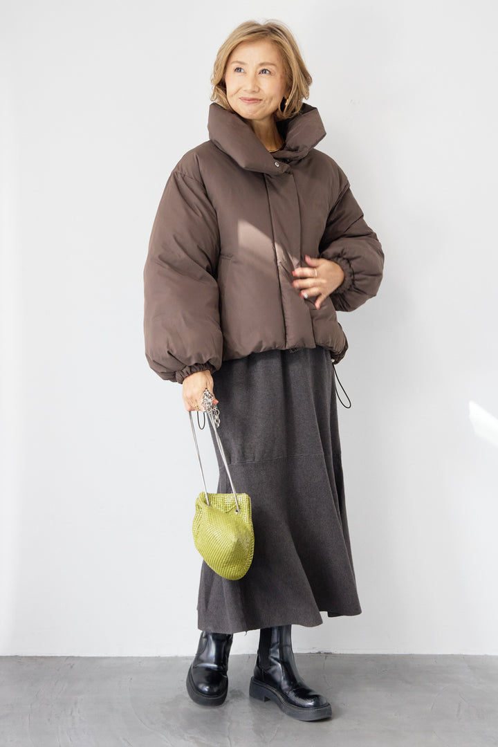 [SET]フレアヘムニットワンピース+スタンドカラー中綿ショートブルゾン(2set)