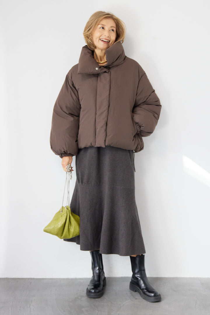 [SET]フレアヘムニットワンピース+スタンドカラー中綿ショートブルゾン(2set)