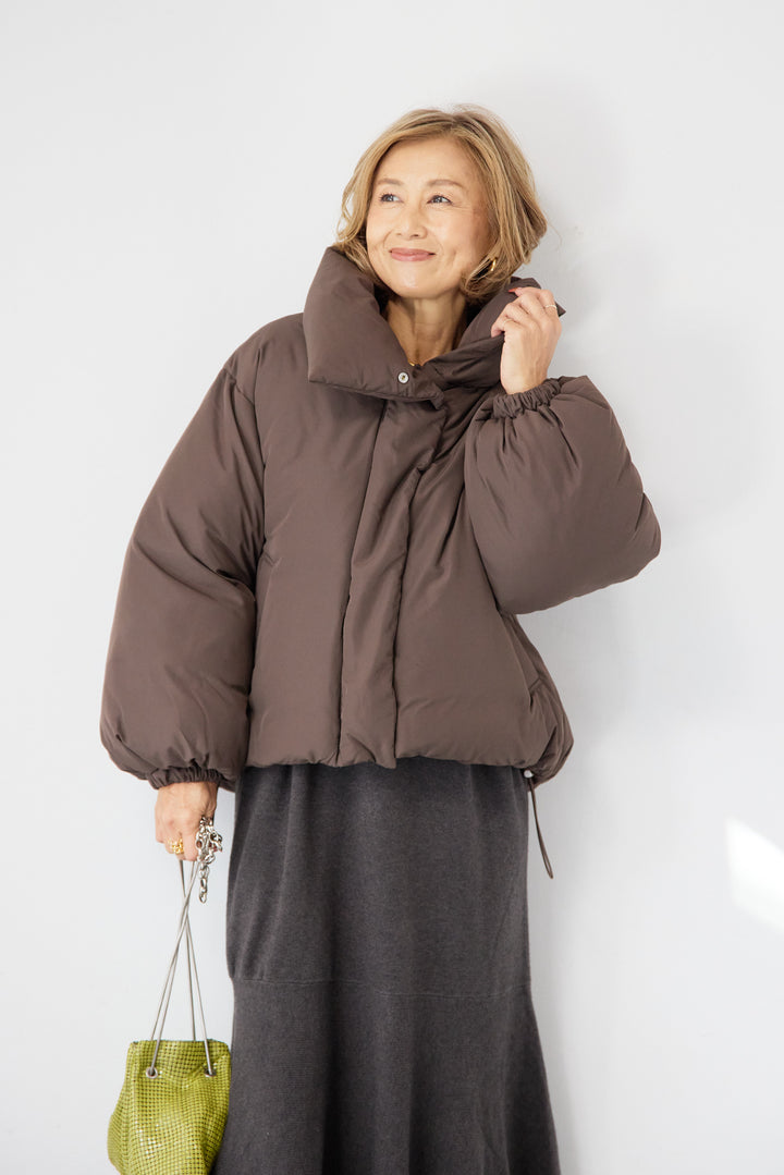 [SET]フレアヘムニットワンピース+スタンドカラー中綿ショートブルゾン(2set)