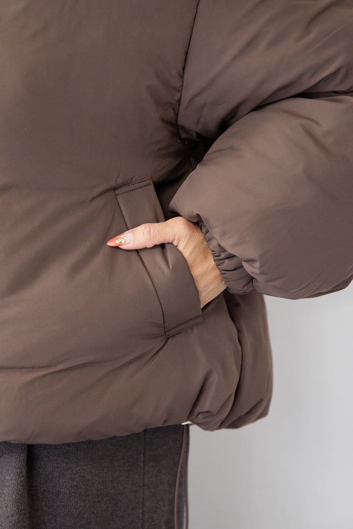 [SET]フレアヘムニットワンピース+スタンドカラー中綿ショートブルゾン(2set)