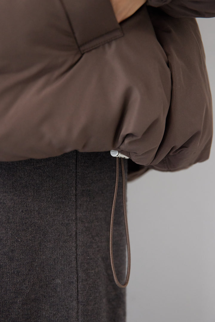 [SET]フレアヘムニットワンピース+スタンドカラー中綿ショートブルゾン(2set)