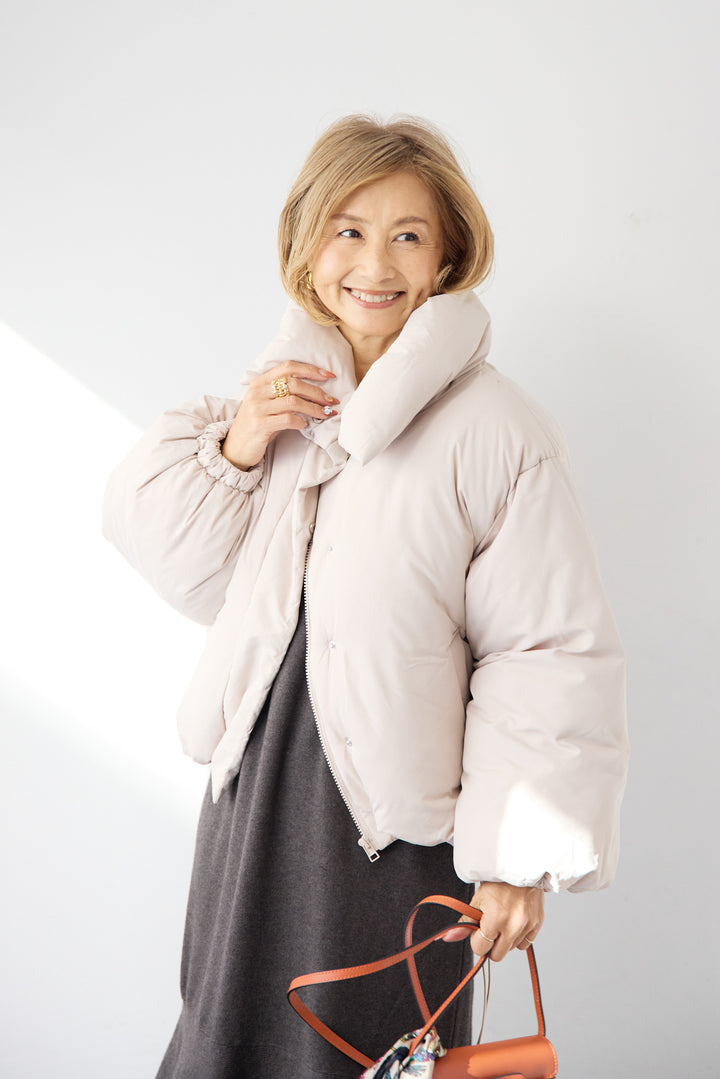 [SET]フレアヘムニットワンピース+スタンドカラー中綿ショートブルゾン(2set)