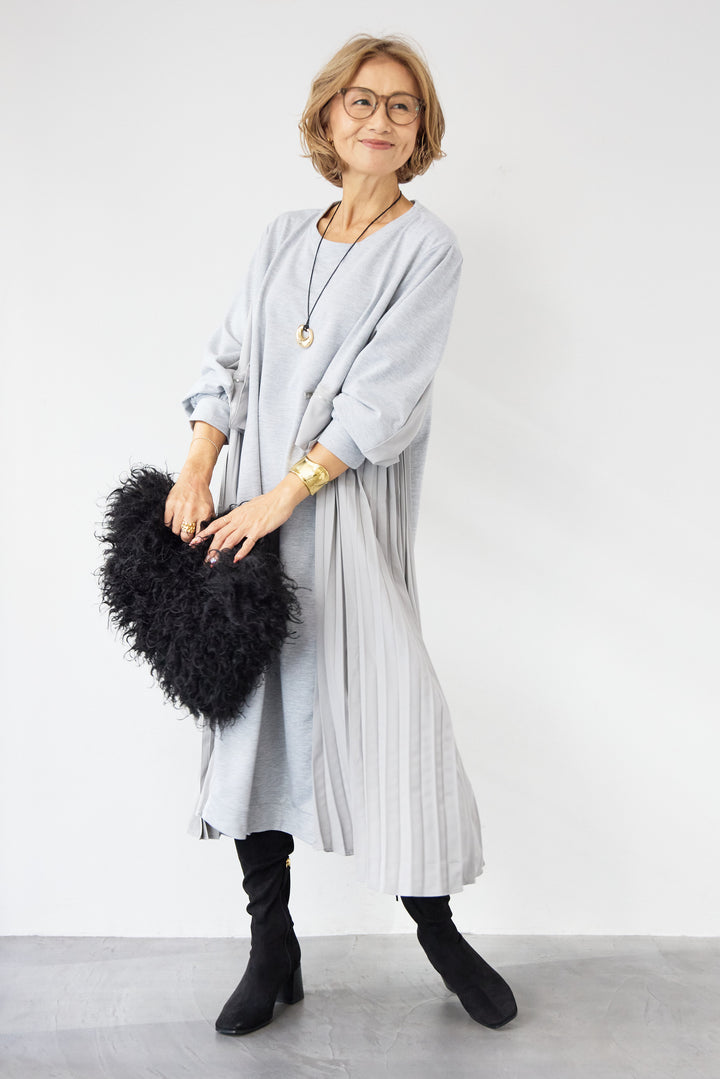 ジップポケット異素材ドッキングワンピース