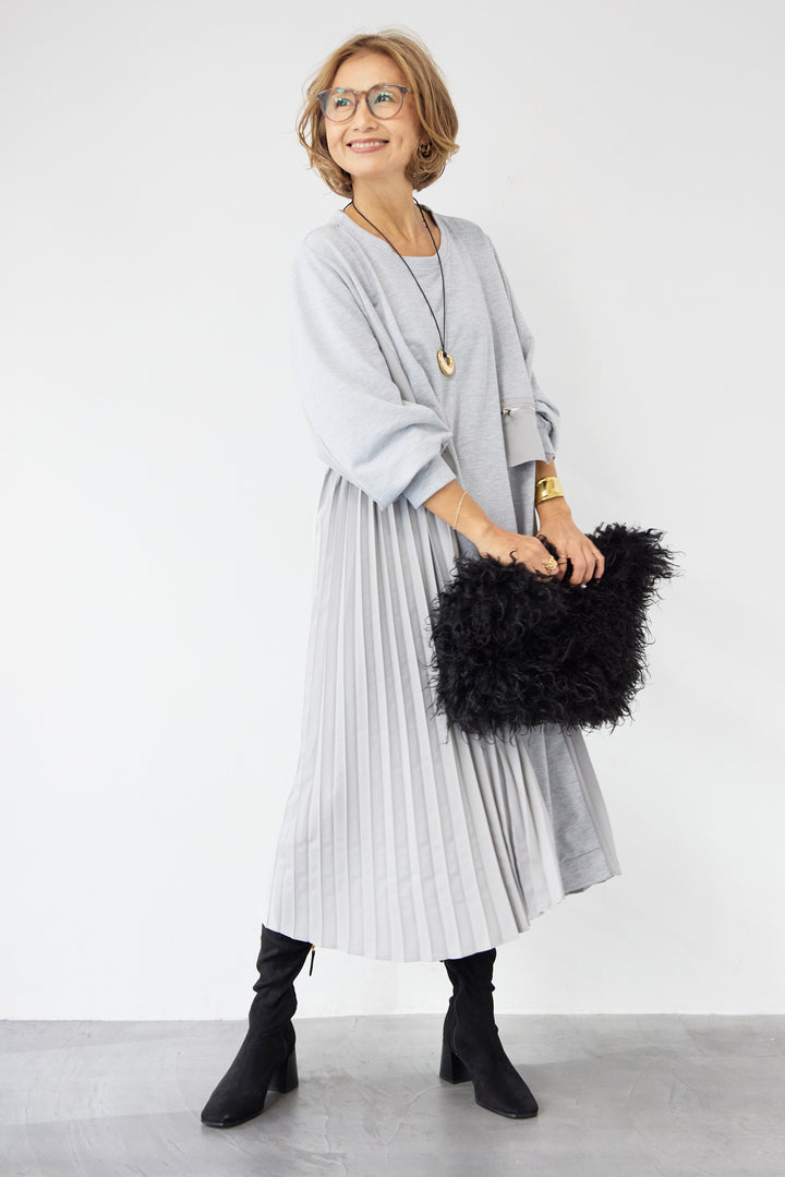 ジップポケット異素材ドッキングワンピース