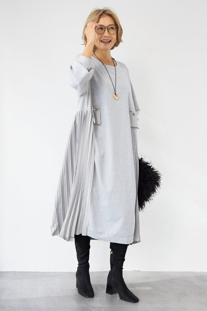 ジップポケット異素材ドッキングワンピース