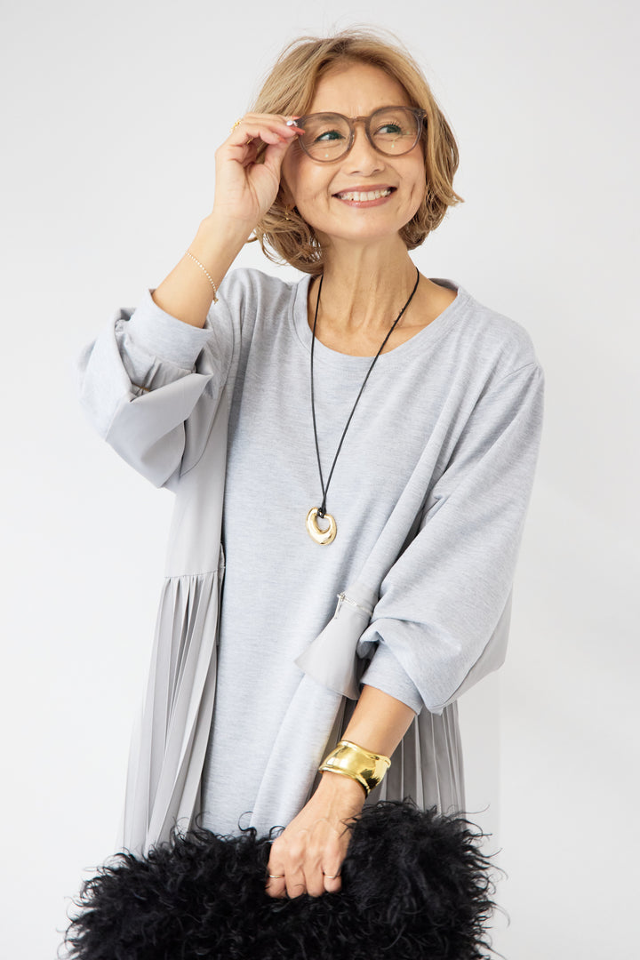 ジップポケット異素材ドッキングワンピース