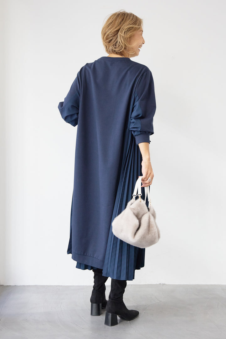 ジップポケット異素材ドッキングワンピース