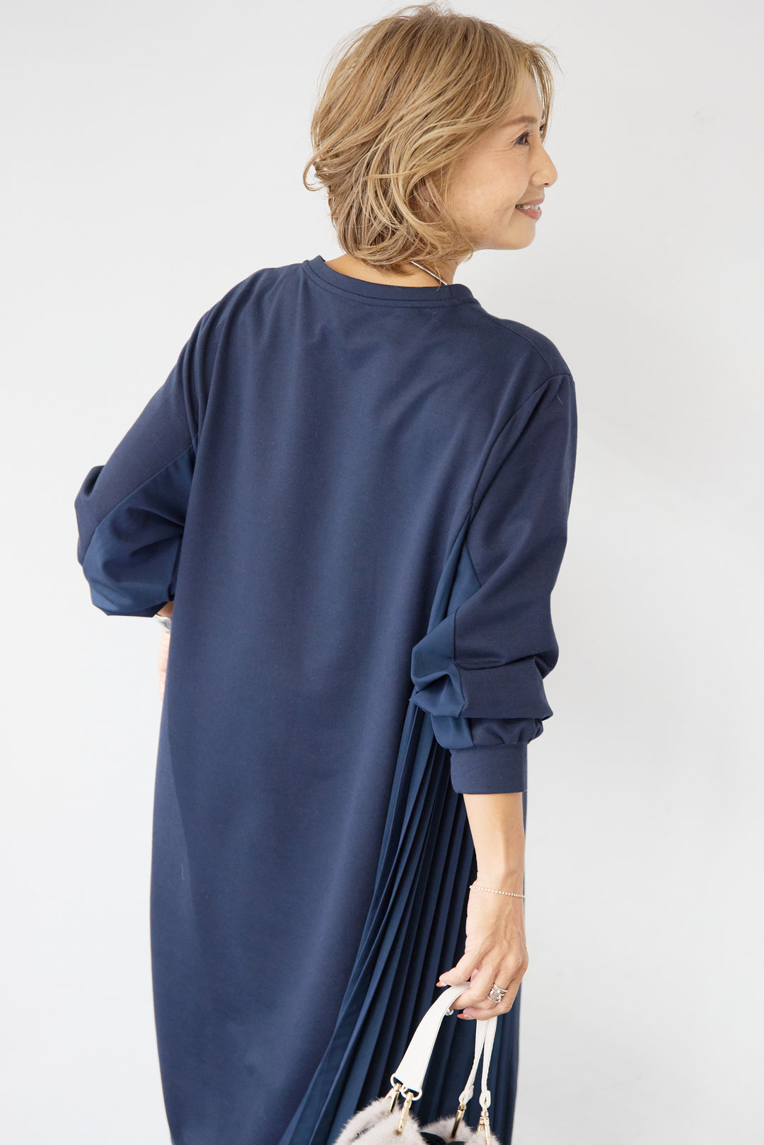 ジップポケット異素材ドッキングワンピース