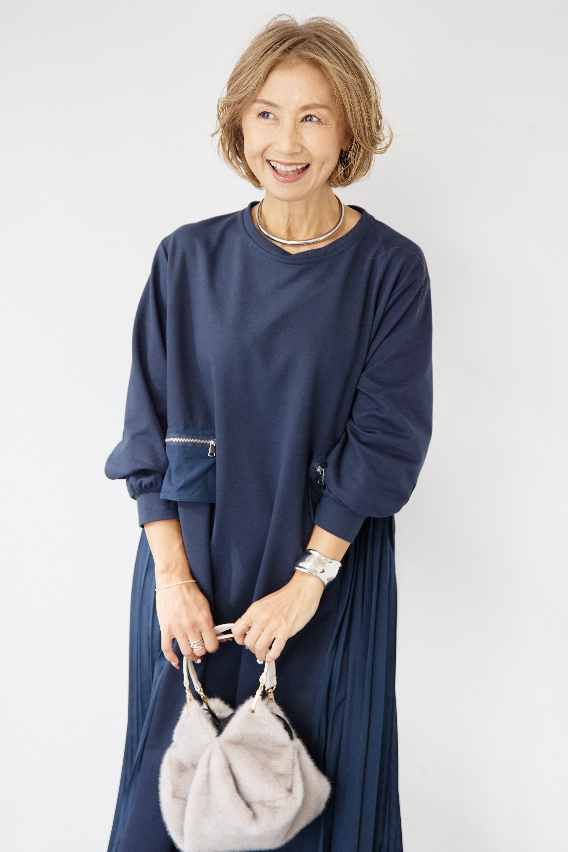 ジップポケット異素材ドッキングワンピース – plusotoha