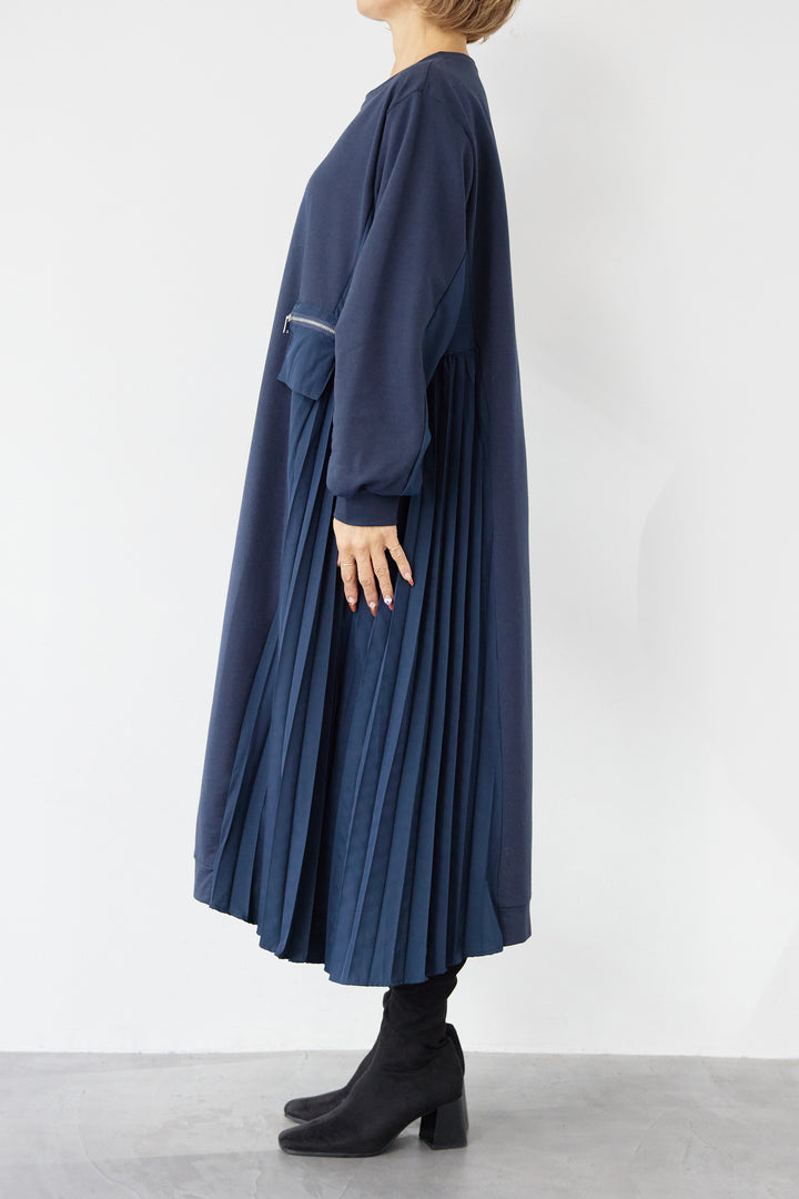 ジップポケット異素材ドッキングワンピース