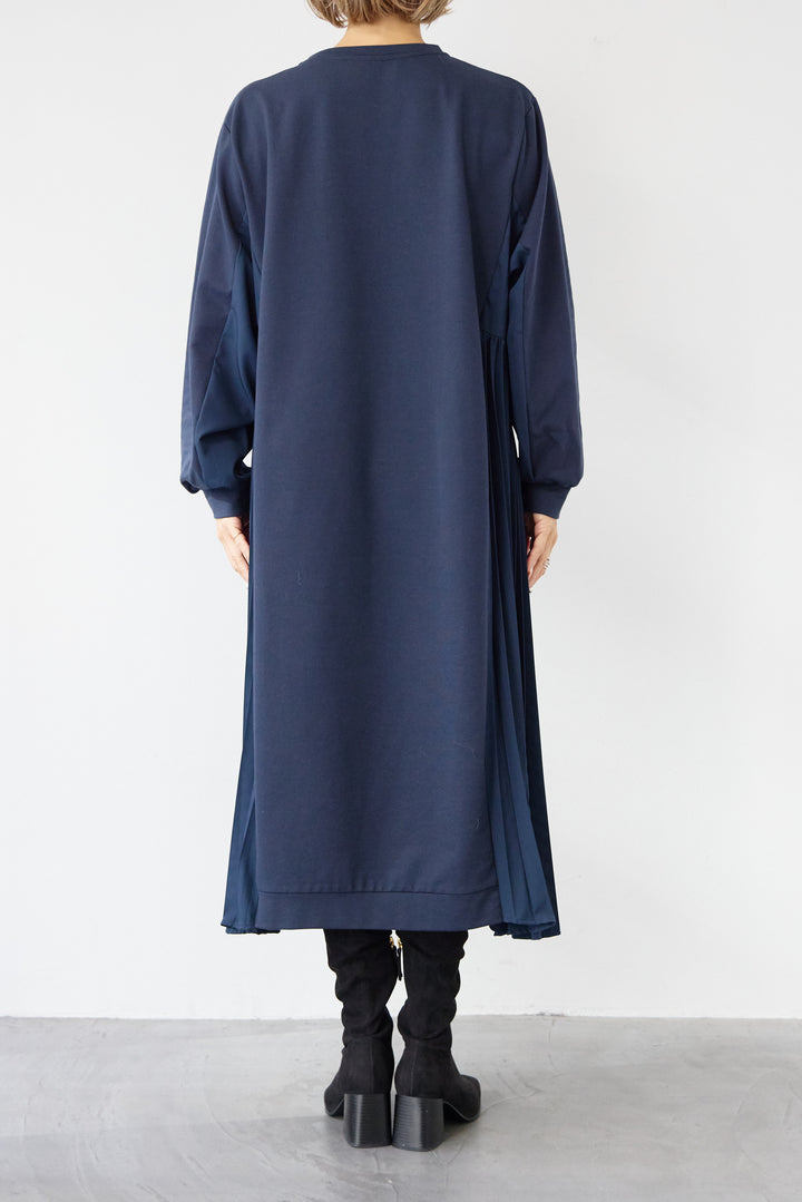 ジップポケット異素材ドッキングワンピース