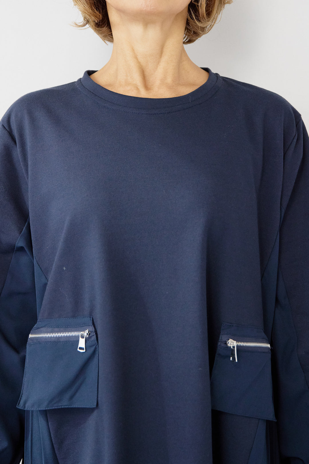 ジップポケット異素材ドッキングワンピース