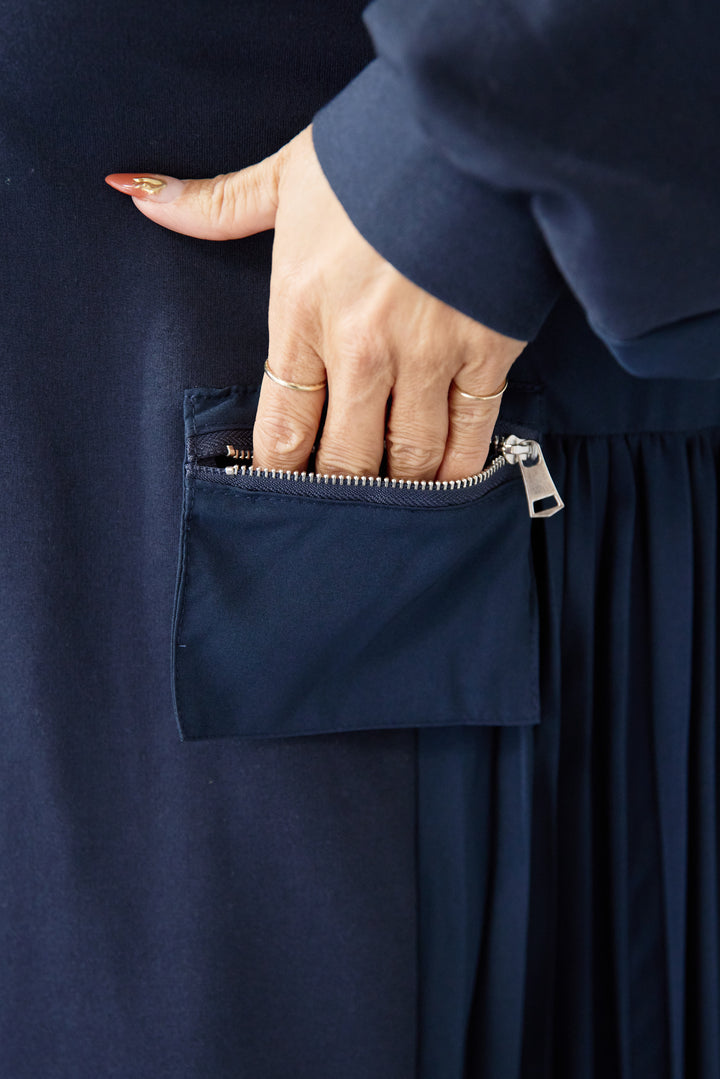 ジップポケット異素材ドッキングワンピース