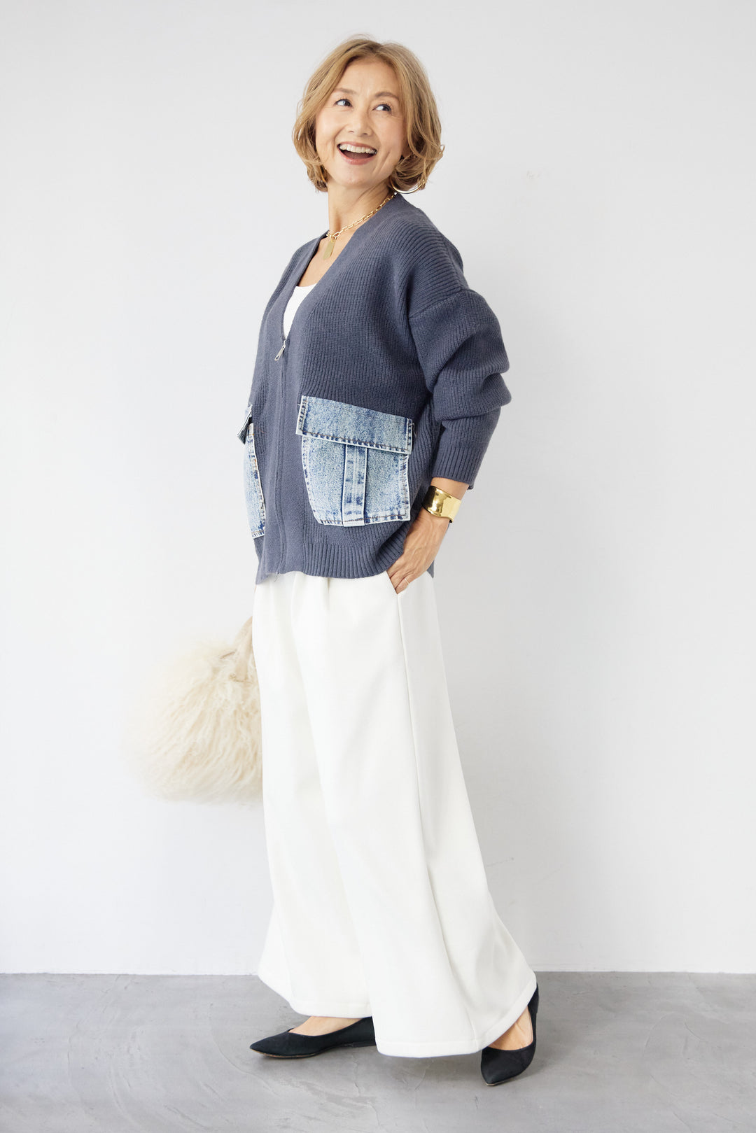 デニムポケットジップカーディガン