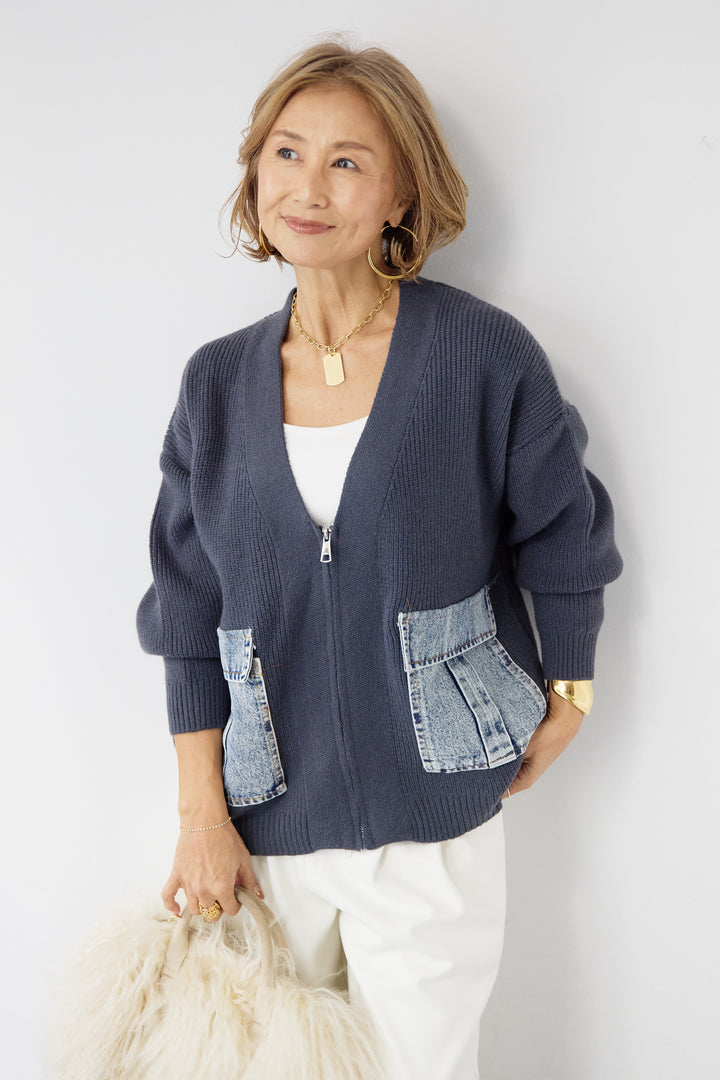 デニムポケットジップカーディガン