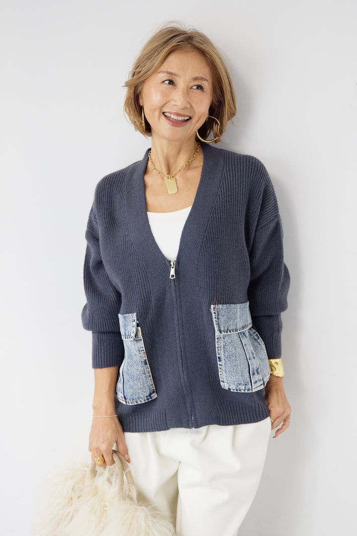 デニムポケットジップカーディガン